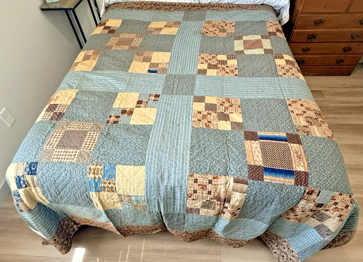 Antique 1800s Hand Pieced Quilt Handmade Patchwork, Leaves - 90\
