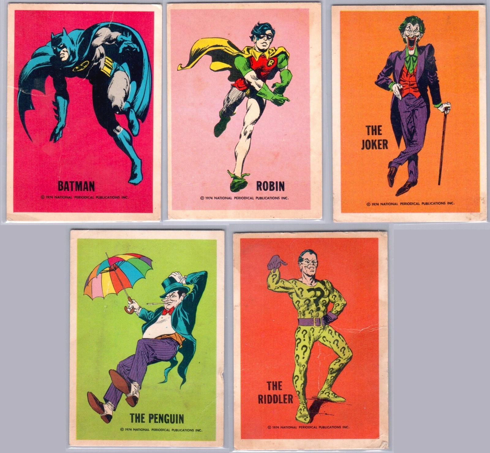 1974 Wonder Bread DC 5-Card Lot Batman Joker Robin Riddler Penguin Vintage