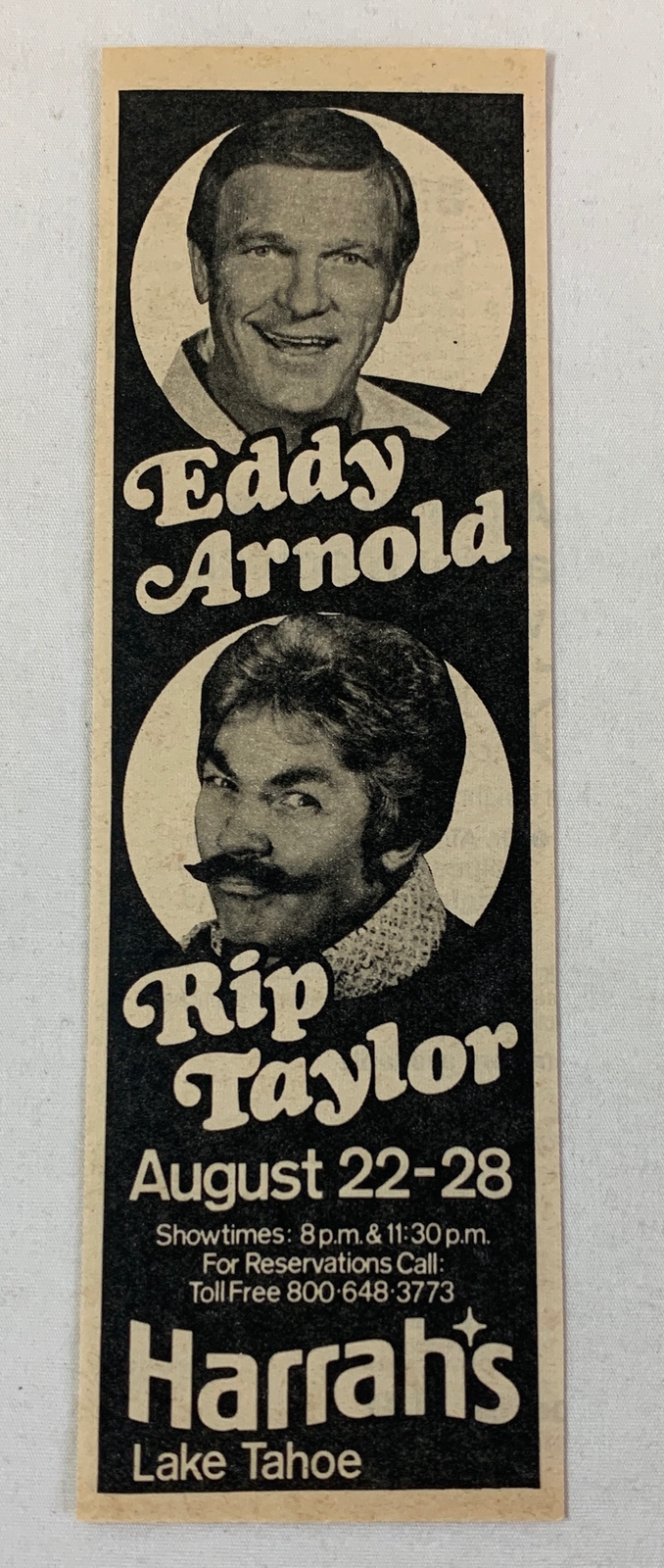 1980 Harrah's Lake Tahoe ad ~ EDDY ARNOLD, RIP TAYLOR