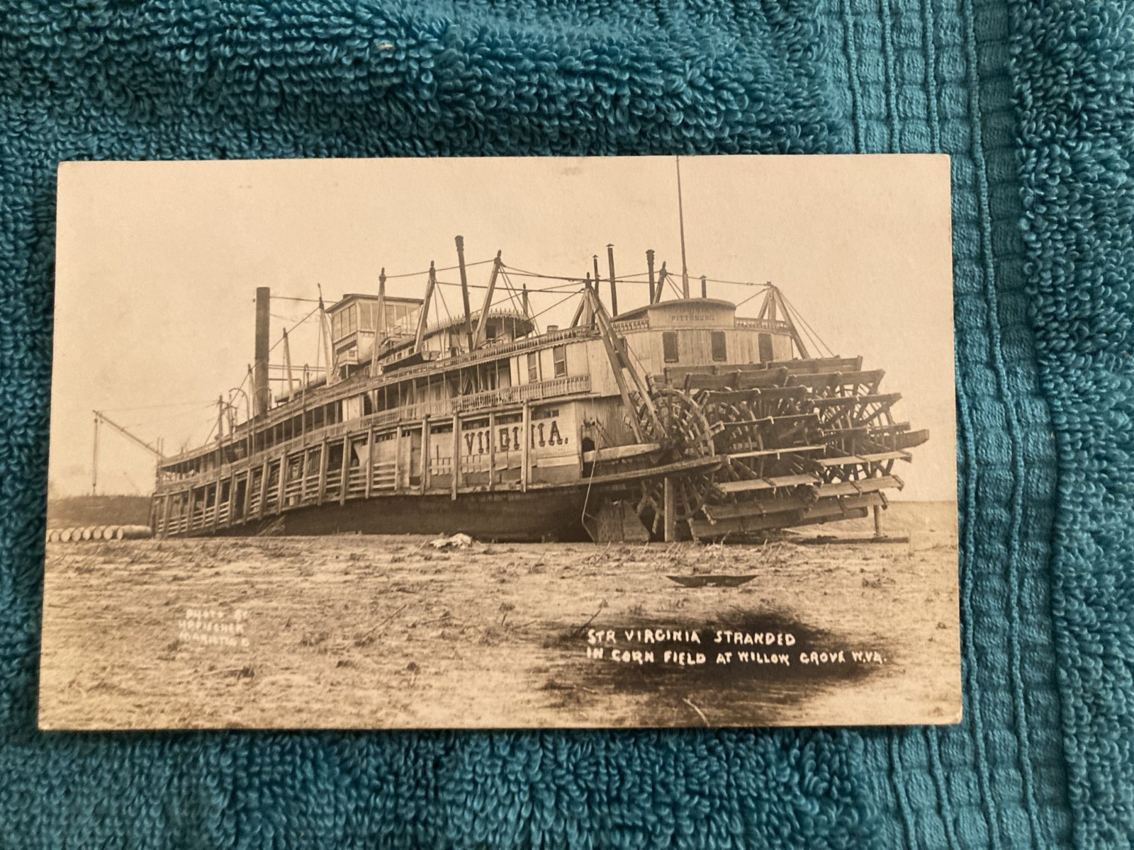 RPPC STEAMER VIRGINIA AGROUND WILLIAM GROVE WEST VIRGINIA STEAMBOAT WRECK 1910