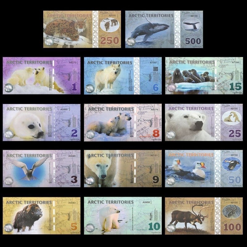 SET Arctic  Territories,/14pcs/ $1-500, Polymer, UNC Arctic Animals