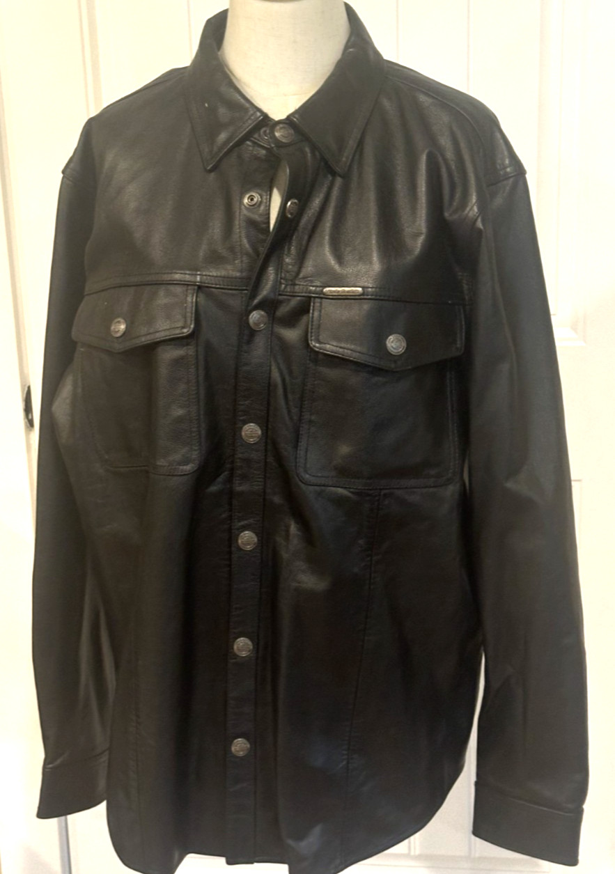 Vintage Harley-Davidson Leather Shirt Jacket Men’s M Snapped Closure, 2 Pockets