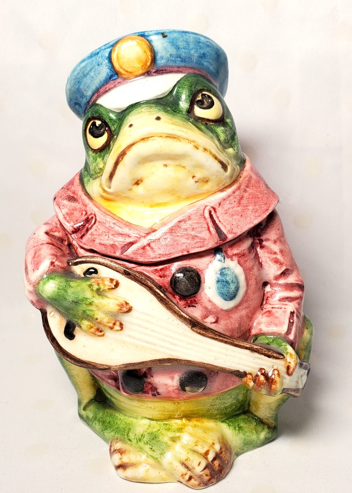 Antique Sarreguemines Majolica Frog Tobacco Jar Humidor Hand Signed Dated