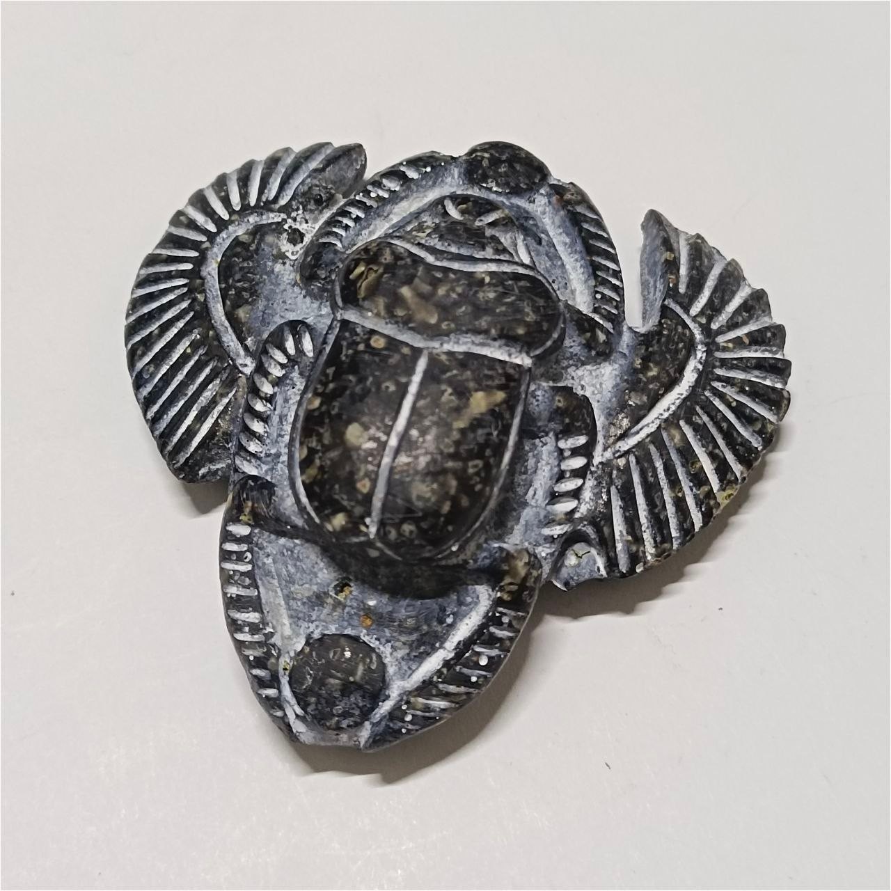 Carved Egyptian scarab stone—rare vintage piece in ancient archaeological style