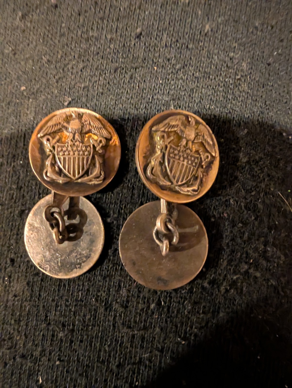 Second World War US Navy officer uniform button cufflinks