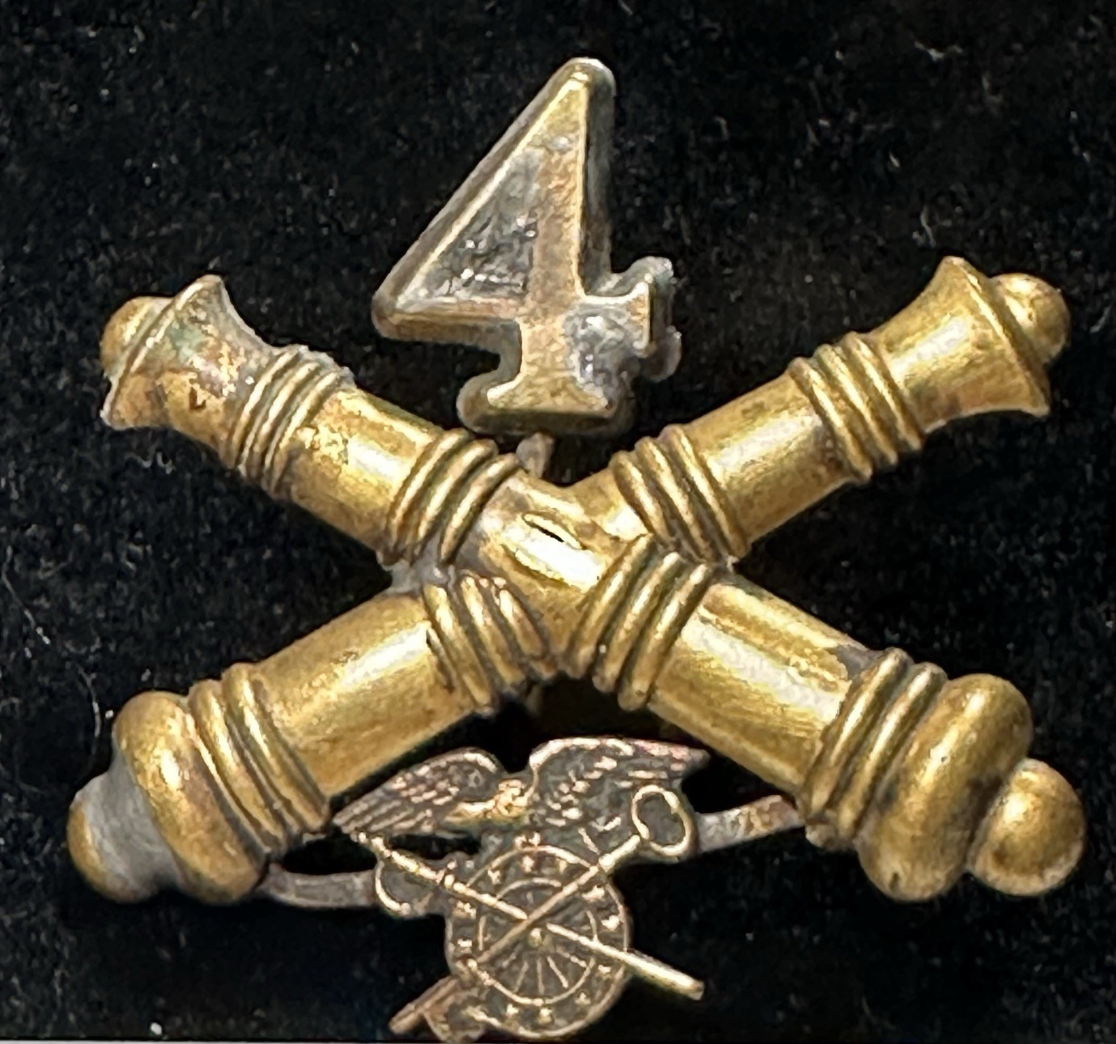 M1896 Hand-Leaded 4th ARTILLERY QUARTERMASTER HAT INSIGNIA. Unique HANDMADE.