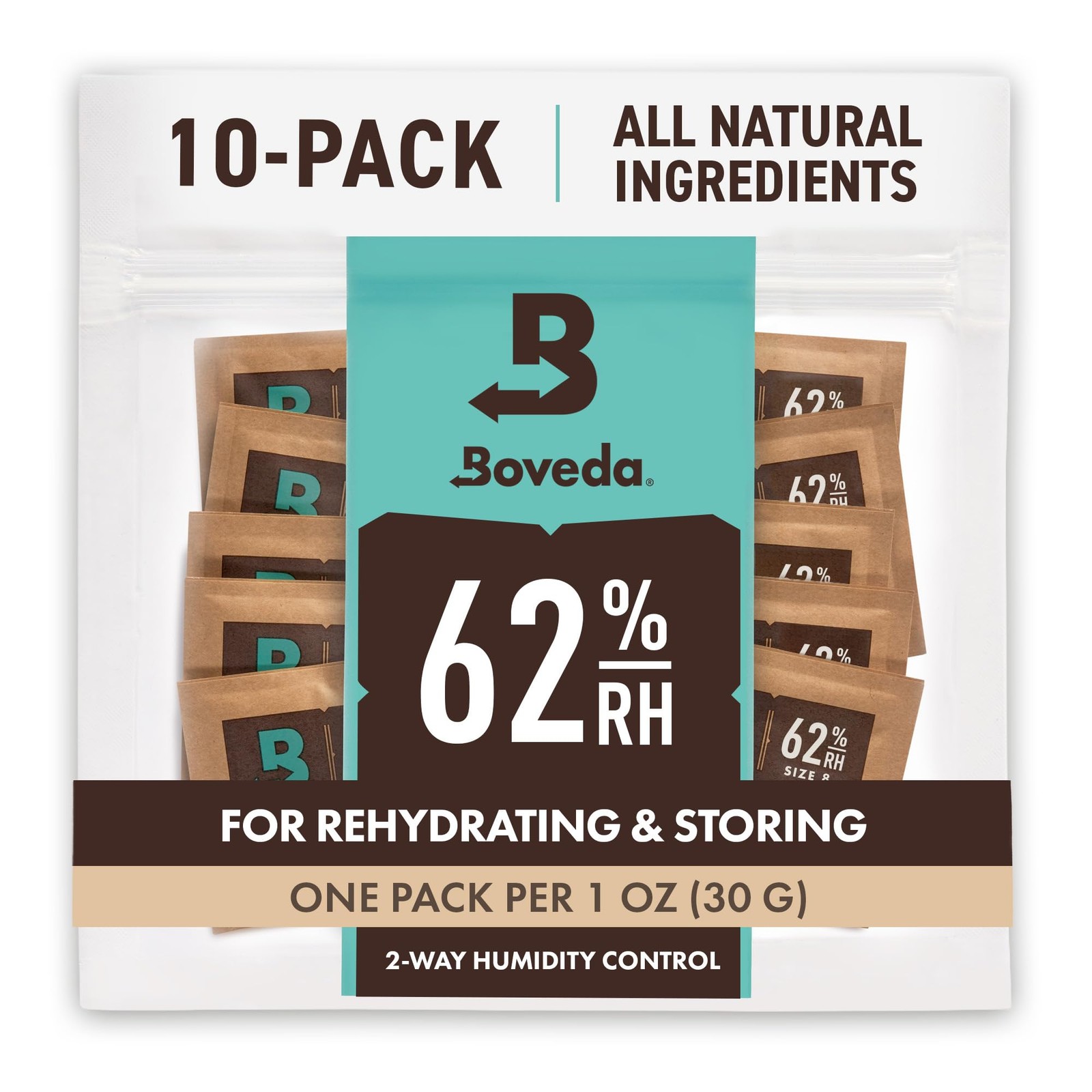 Boveda 62% RH Size 8-10 Pack Two-Way 0.0625 Pounds (10-Pack), ReFresh 