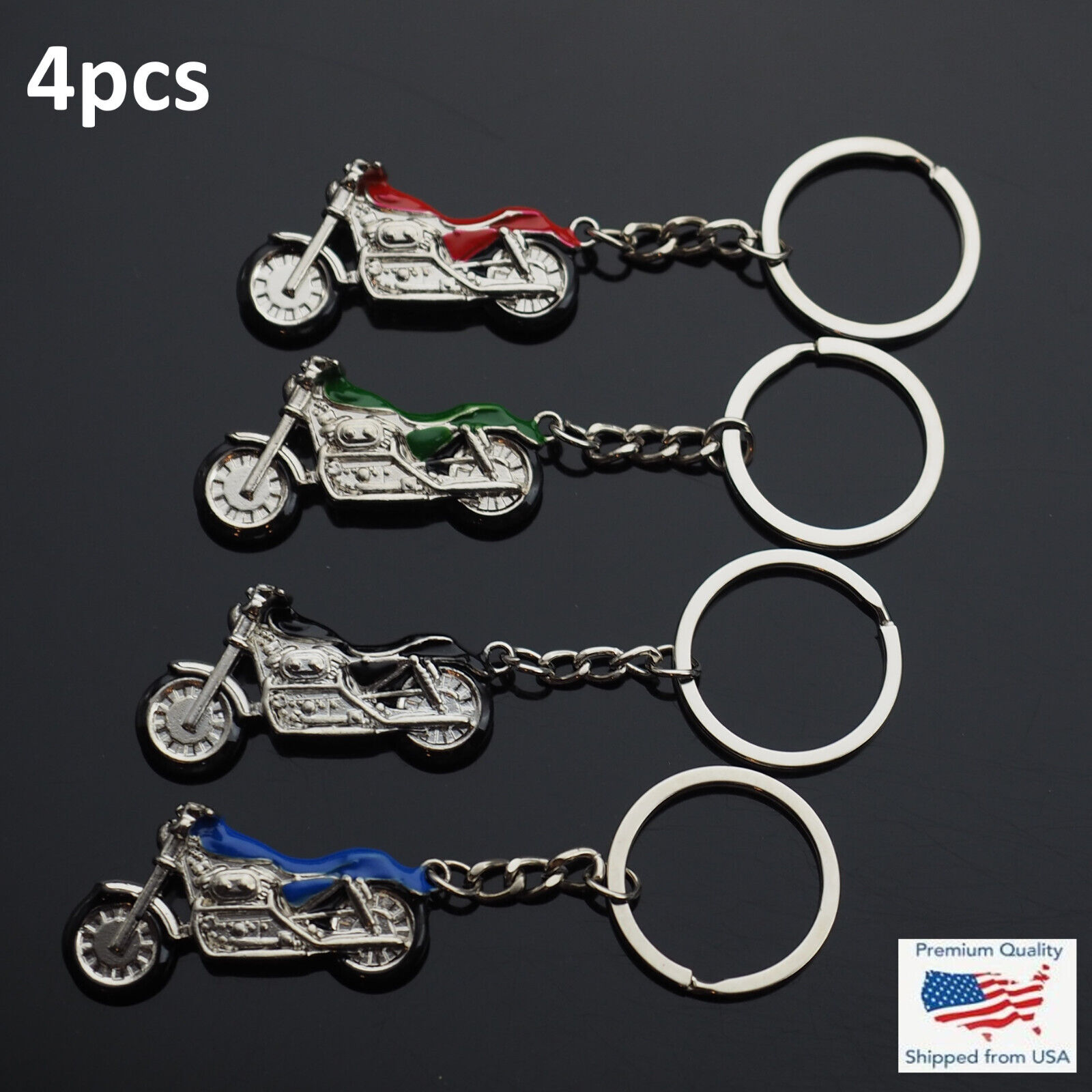 4pcs - 3D Simulation Model Motorcycle Keychain Key Chain Ring Keyring - 4 Colors