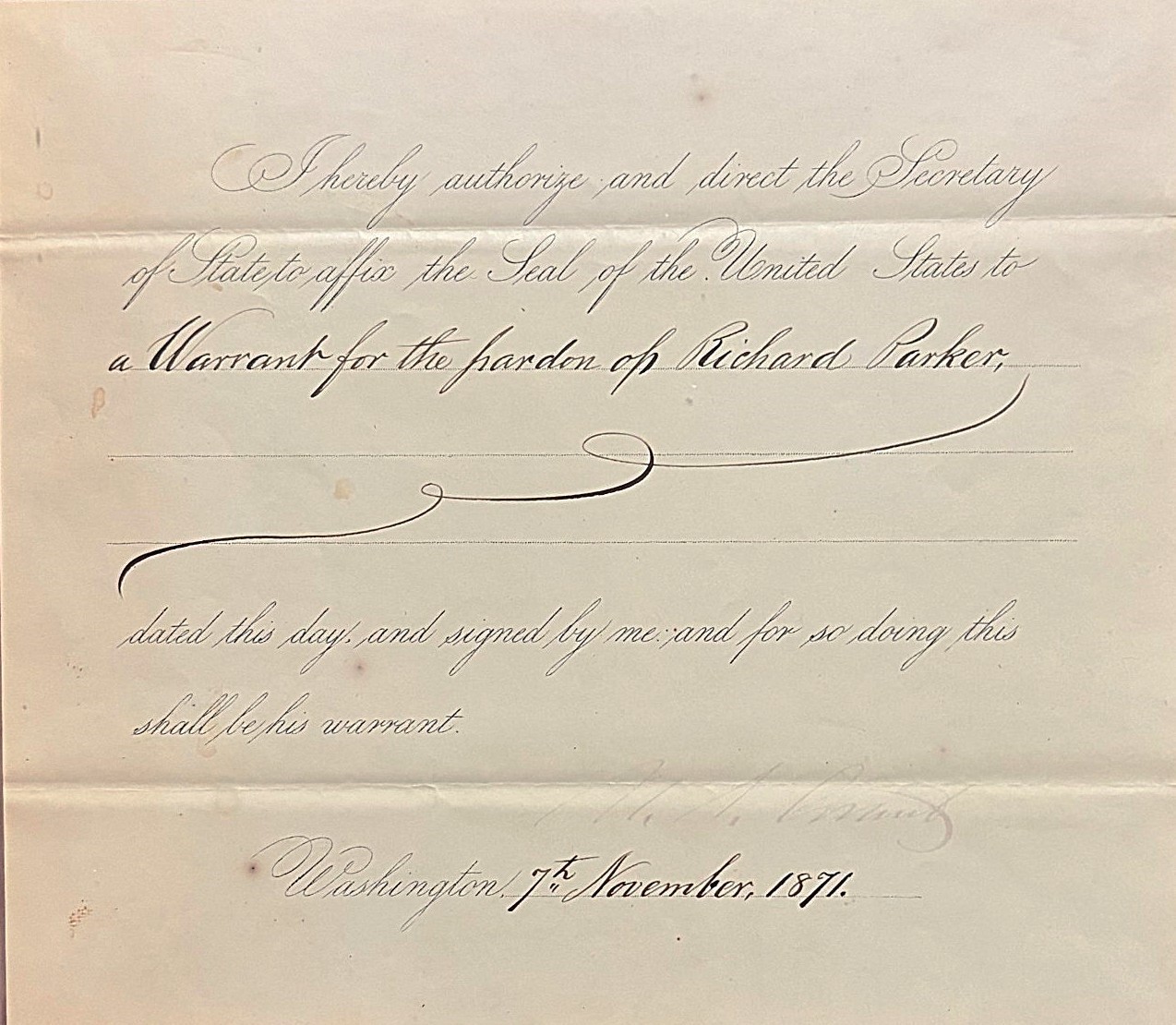 President Ulysses S Grant Signed Auto 1871 Presidential Pardon GRAD