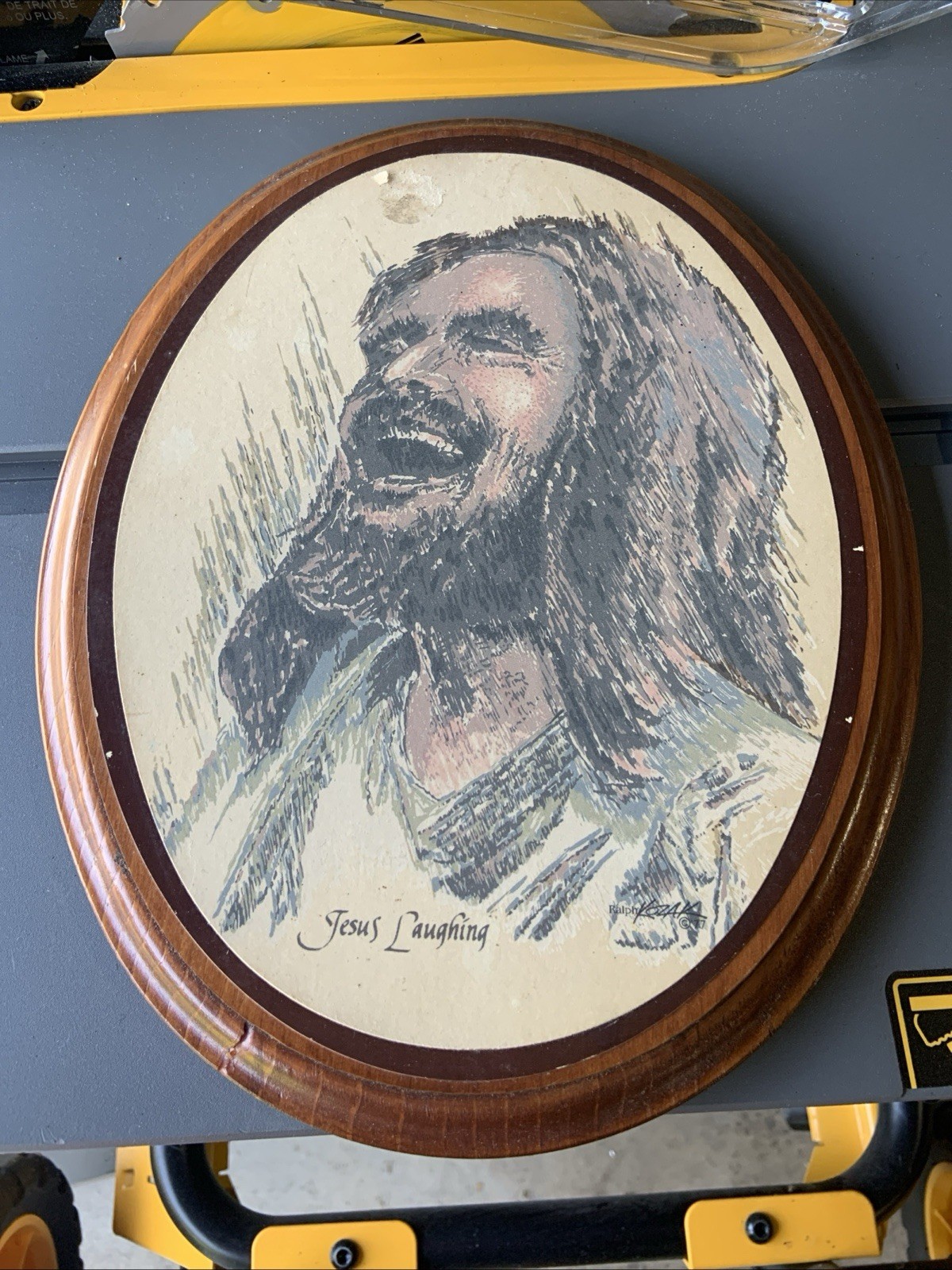 Vintage Laughing Jesus Framed Print Ralph Kozak Art Wood As Is