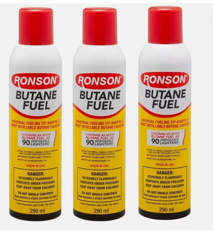 LOT of 3 Ronson Multi Fill Ultra Butane Fuel with universal tip adaptor 290ml