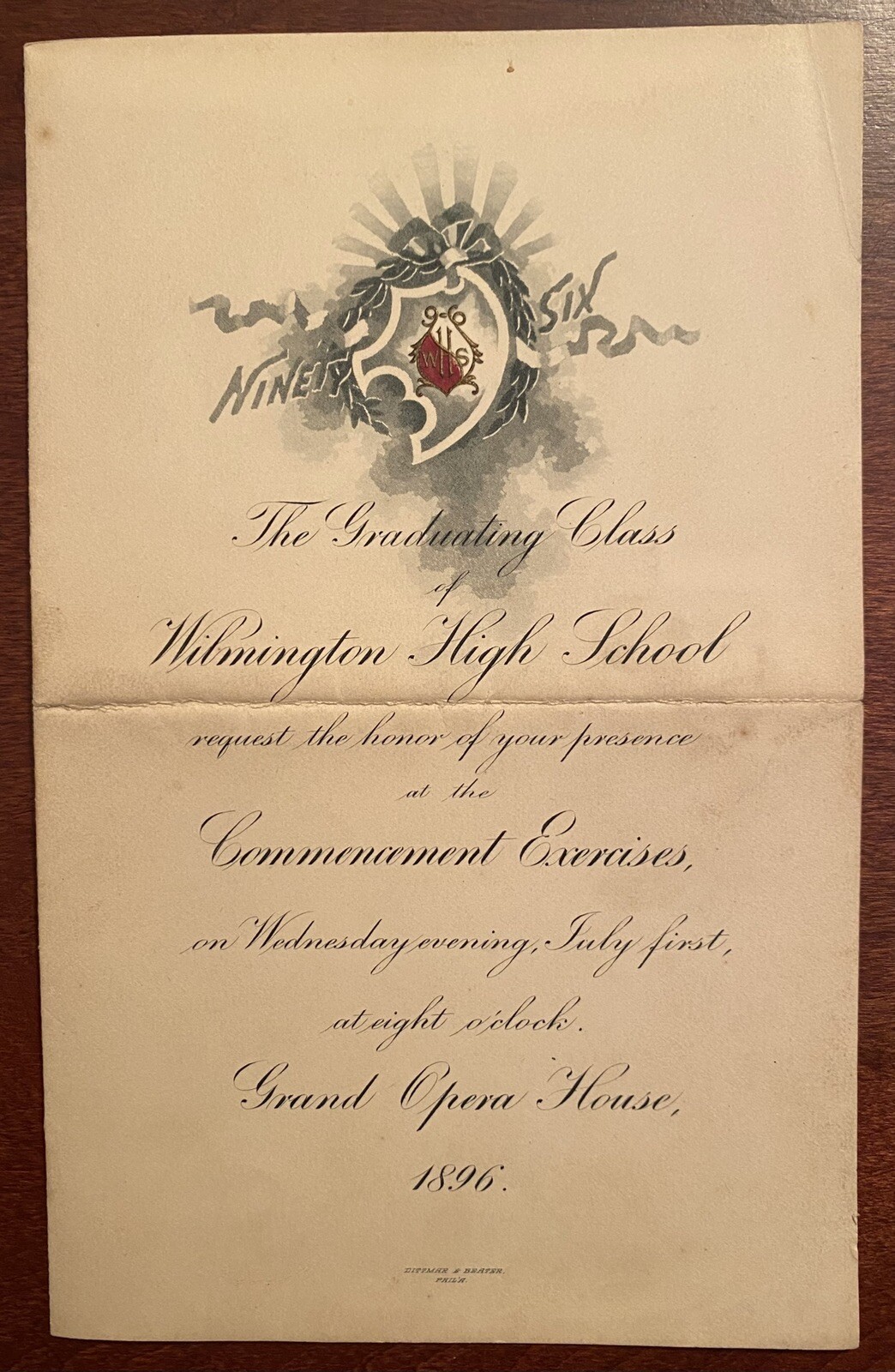 Wilmington, Delaware History: 1896 Commencement Invitation
