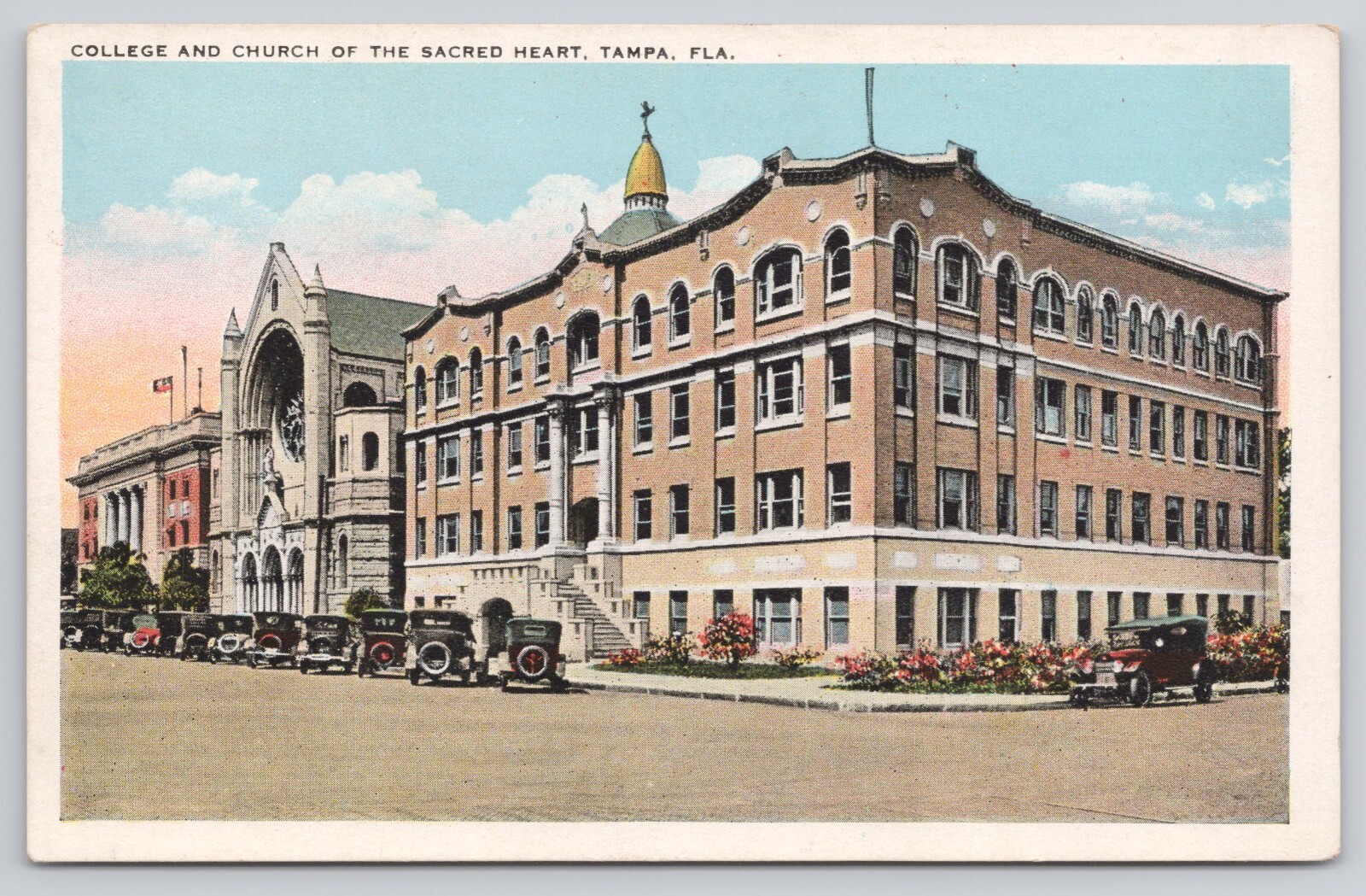 Tampa FL Florida College and Church of the Sacred Heart Postcard