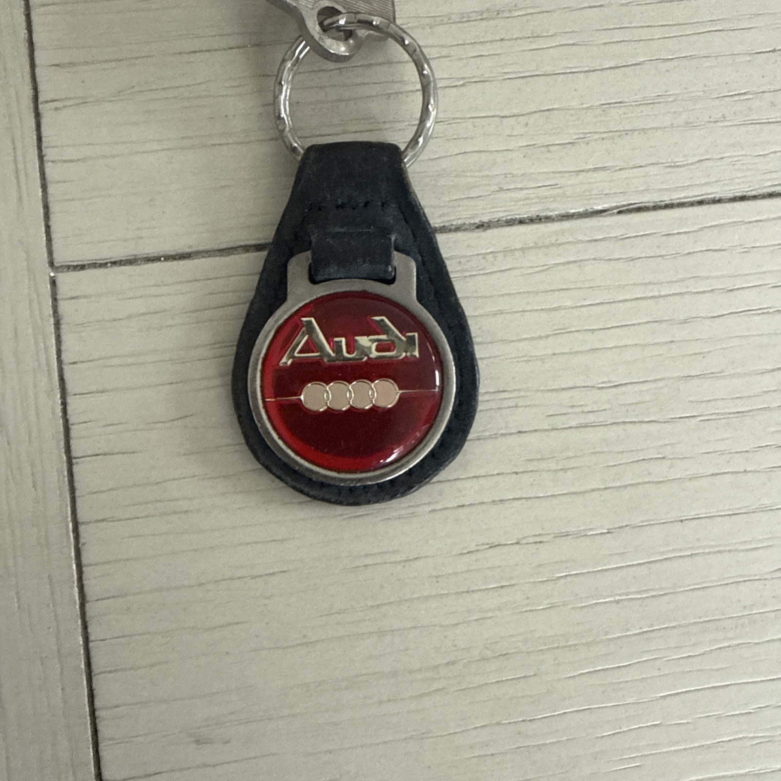Vintage Leather Fob Keychain Automobile Maker - Audi Red