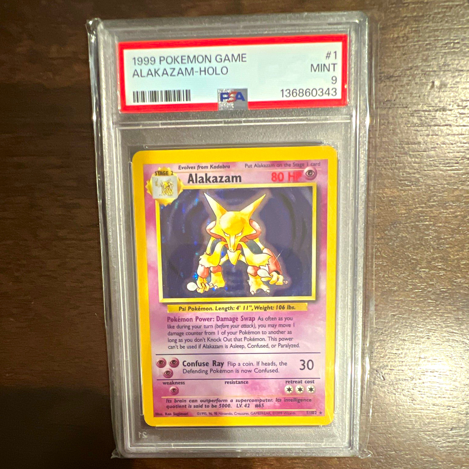 Pokémon 1999 Game Alakazam Holo #1 PSA 9 136860343 Vintage Trading Card Pokémon 1999 Game Alakazam Holo #1 PSA 9 136860343 Vintage Trading Card
