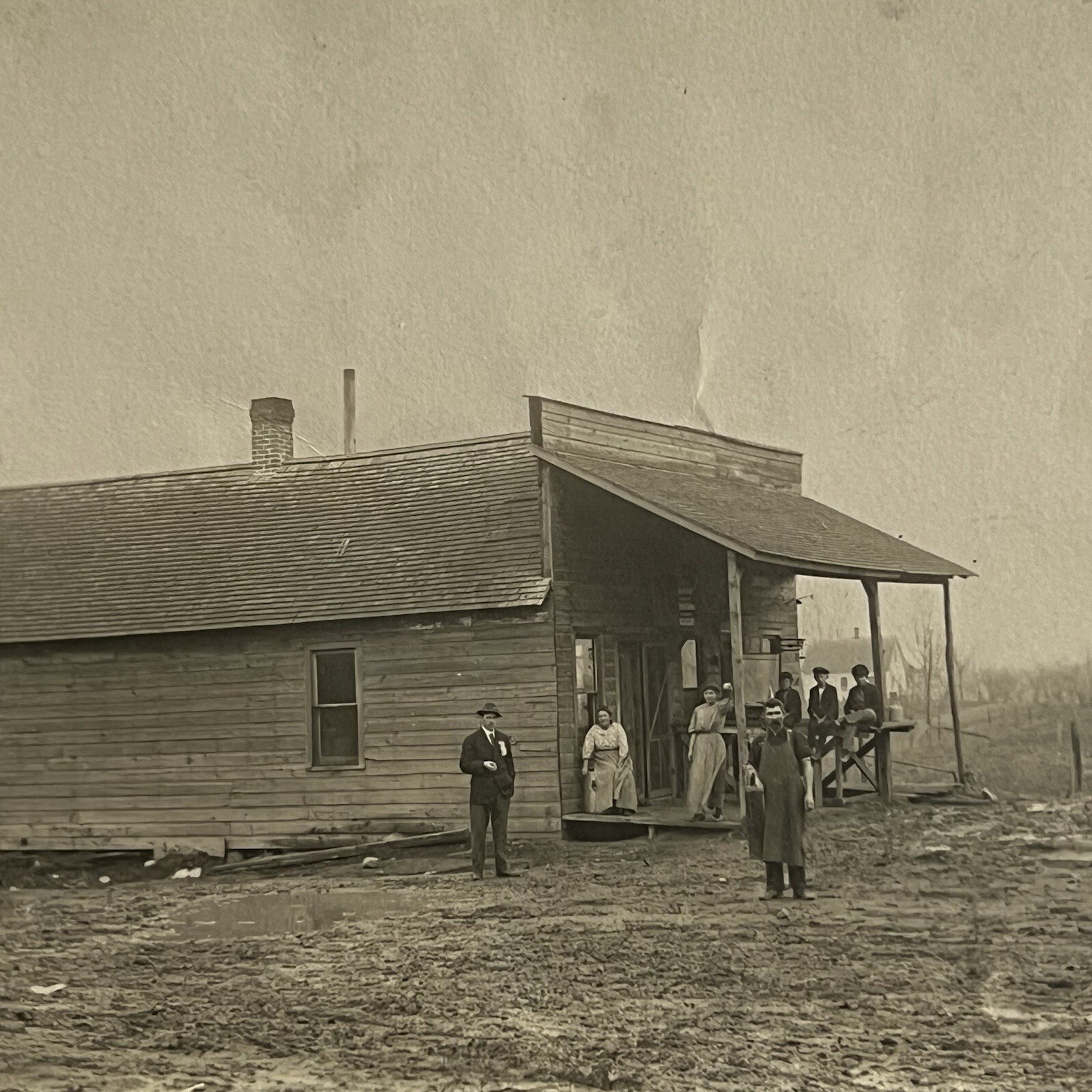 Antique RPPC Real Photo Postcard Wild West Store People On Porch Windmill