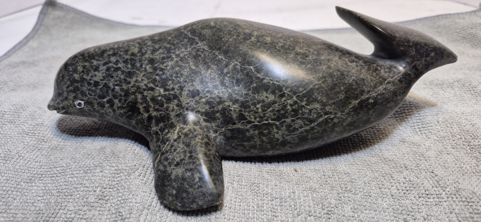 Inuit Eskimo Nunavet Carved Soapstone Beluga Whale Sculpture By Peona Keyvakjuk