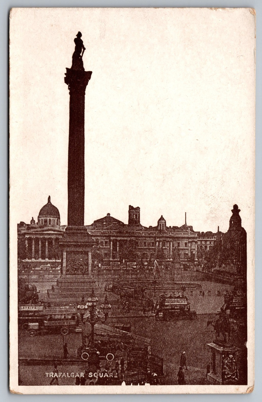 London England, Trafalgar Square Nelson Column~Vehicles~Vintage UK RPPC Postcard