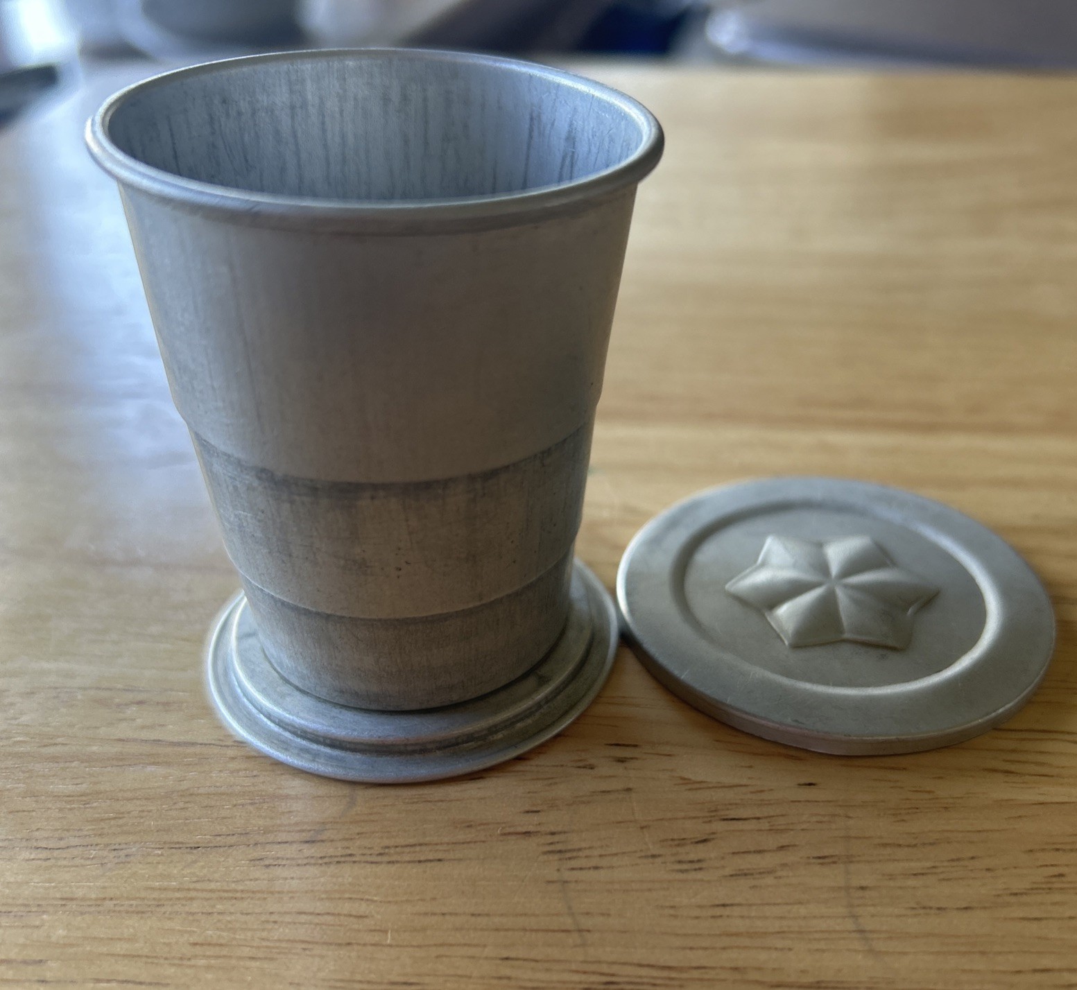 Vintage Aluminum Collapsible Pocket Travel Cup with Star Embossed Lid