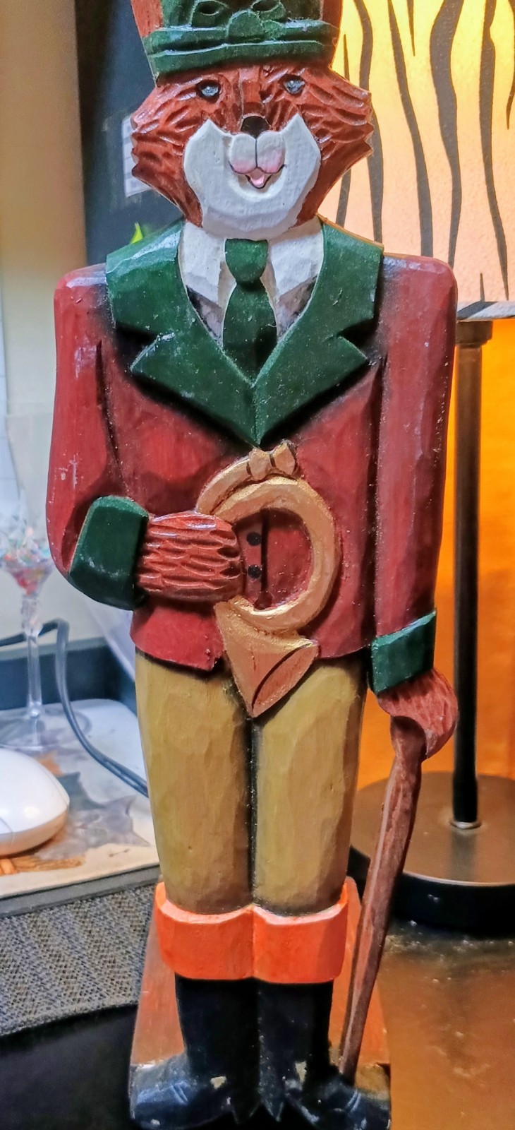 Vintage hand carved hand painted Fox shelf sitter