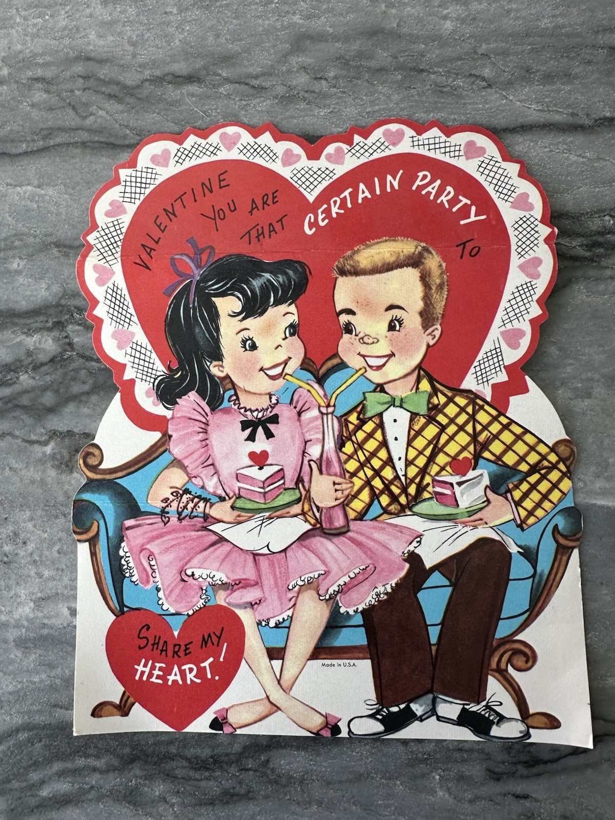 Rare Extra Large Vintage Valentine Teen Boy Pretty Girl Pink Dress Soda Cake Rare Extra Large Vintage Valentine Teen Boy Pretty Girl Pink Dress Soda Cake