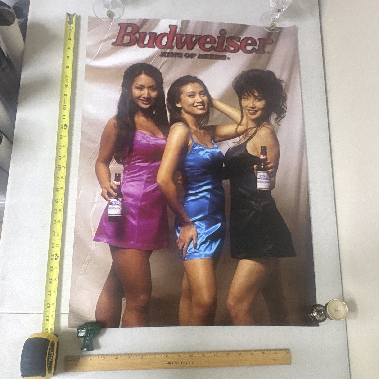 🍺 Vintage 1994 Budweiser Poster Bud Girls Satin Dresses 21x30 Anheuser-Busch