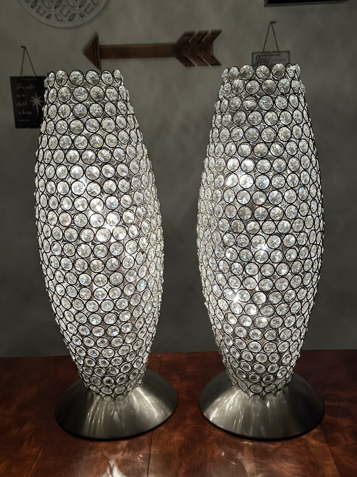 Beautiful Set Of 2 Matching Ornate Uplight Gherkin Beads & Metal Uplight Lamps