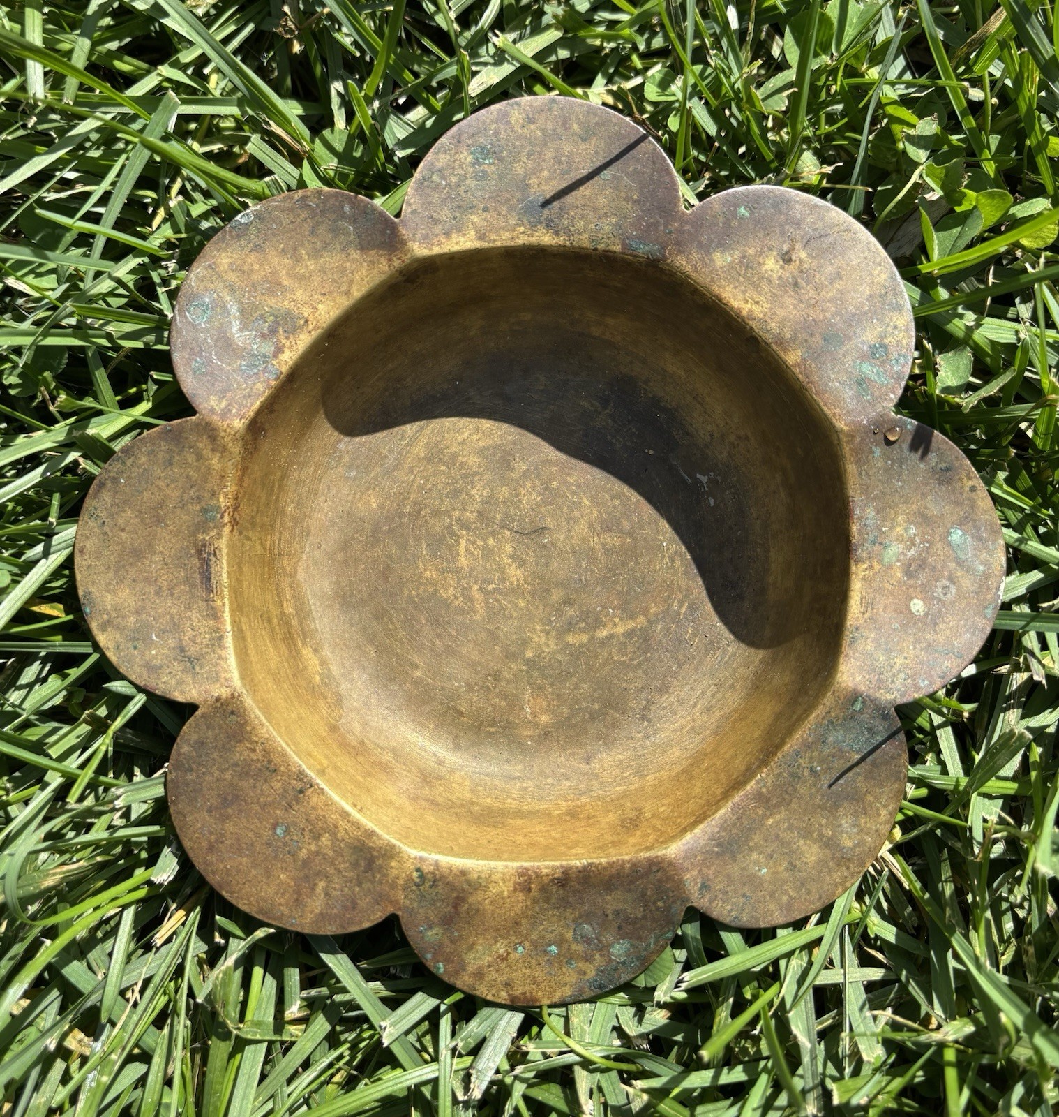 Antique scalloped flower form bronze dish or tray Swedish Ystad-Brons
