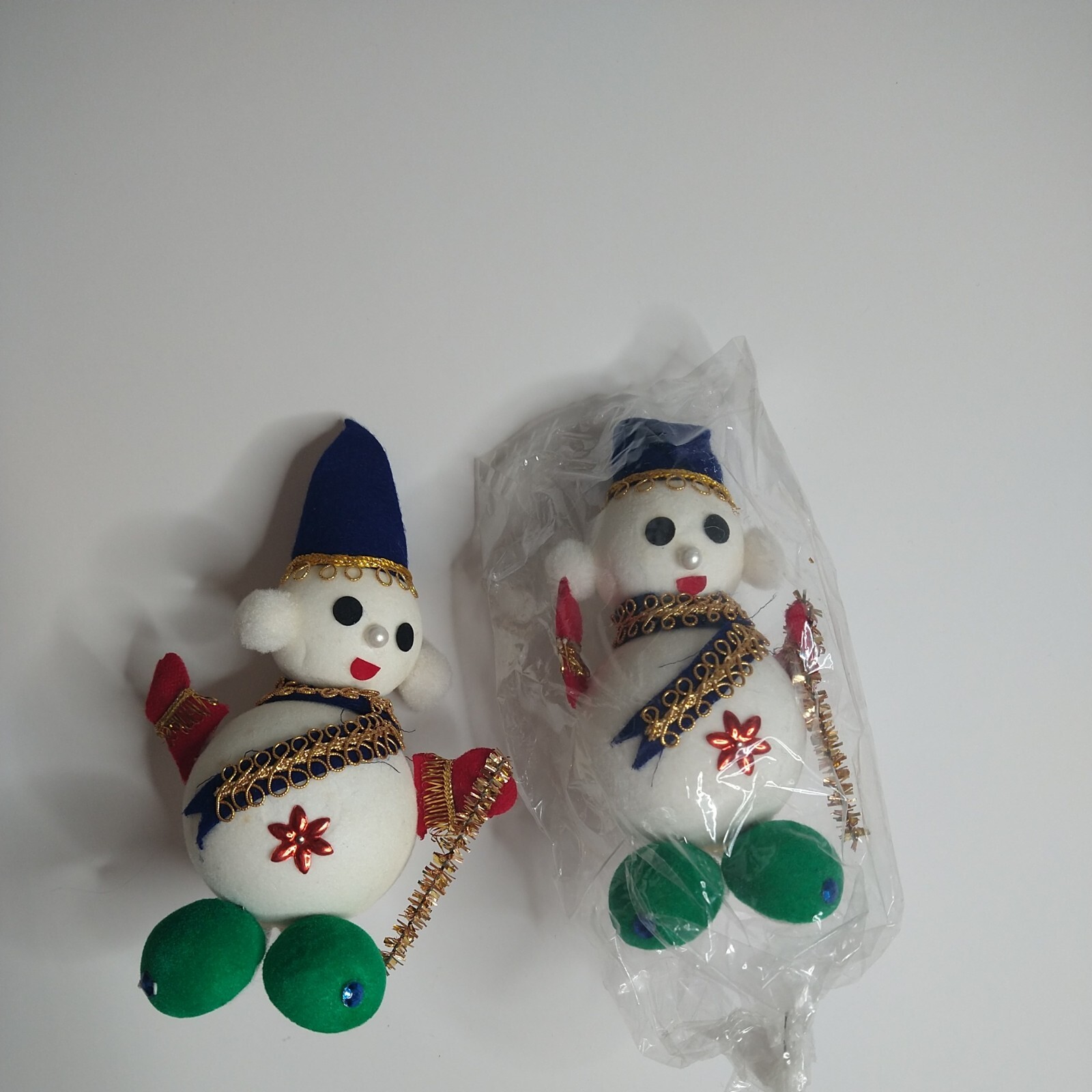 Vintage flocked snowman ornament Japan Snowmen Styrofoam