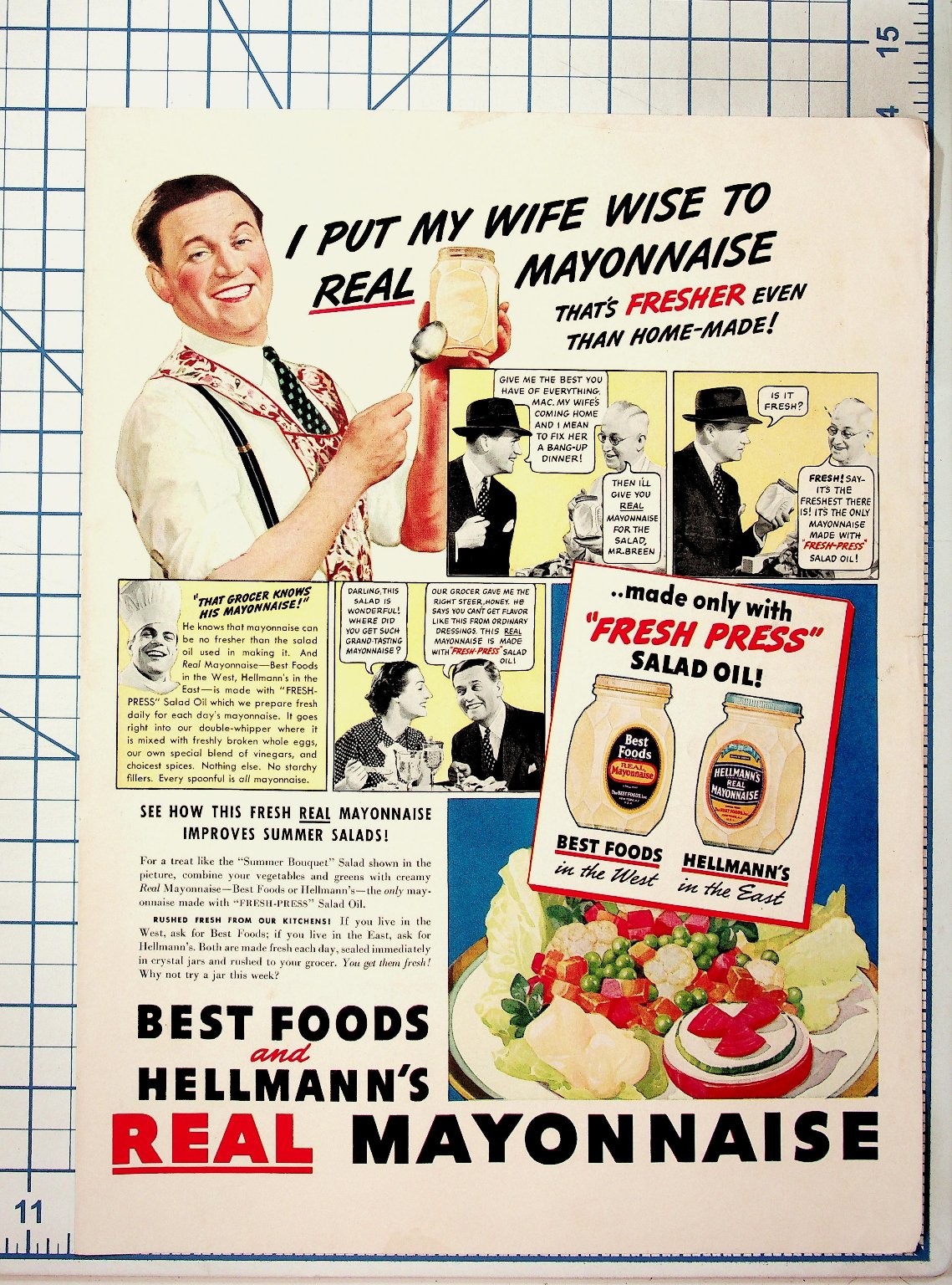 Vintage 1940s Hellmann\'s Best Foods Real Mayonnaise Magazine Ad