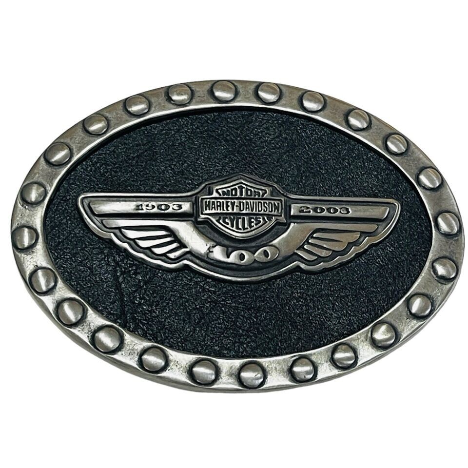 1903-2003 ~ HARLEY-DAVIDSON, 100th Anni. ~  Belt Buckle ~ NOS ~ Leather ,Vtg****