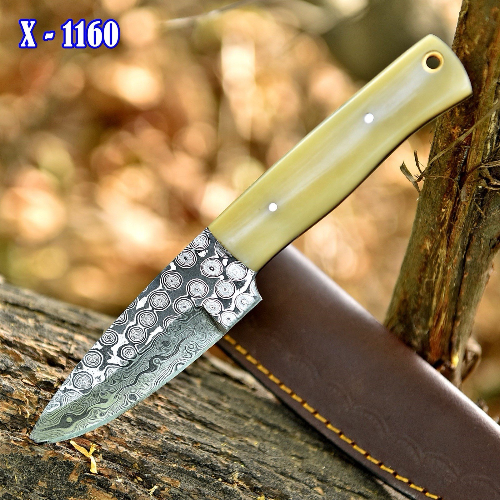 Custom Handmade Rain Damascus Steel Hunting Fix Blade Knife Camel Bone Handle