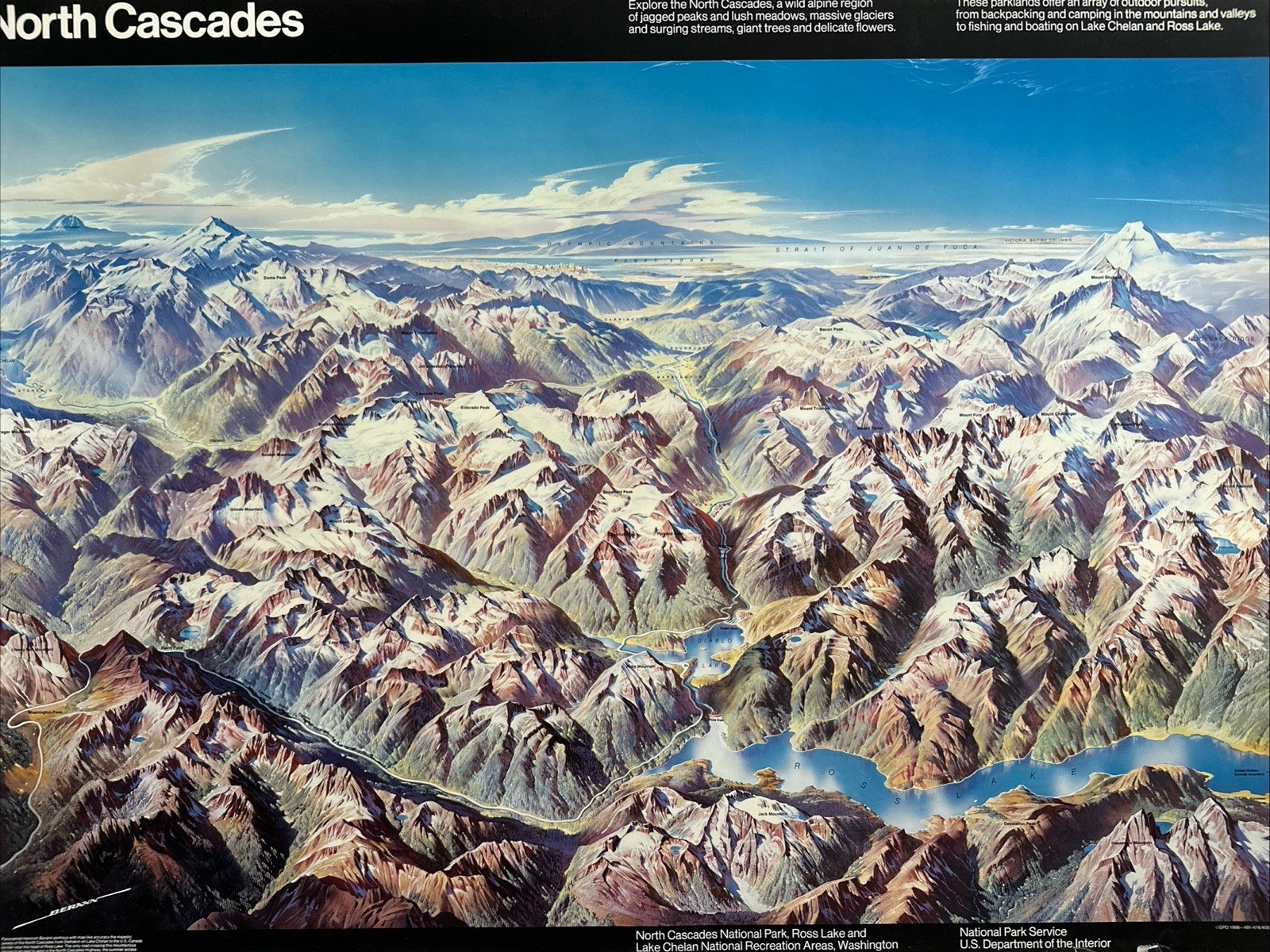 North Cascades National Park Panorama Map Poster 1986 Heinrich Berann