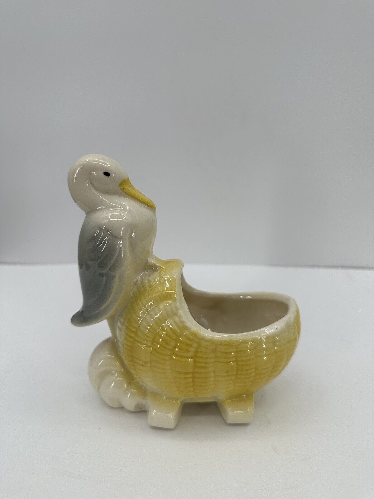 Stork & Baby Bassinet Vintage Royal Copley Heavy Ceramic Planter Shower Gift