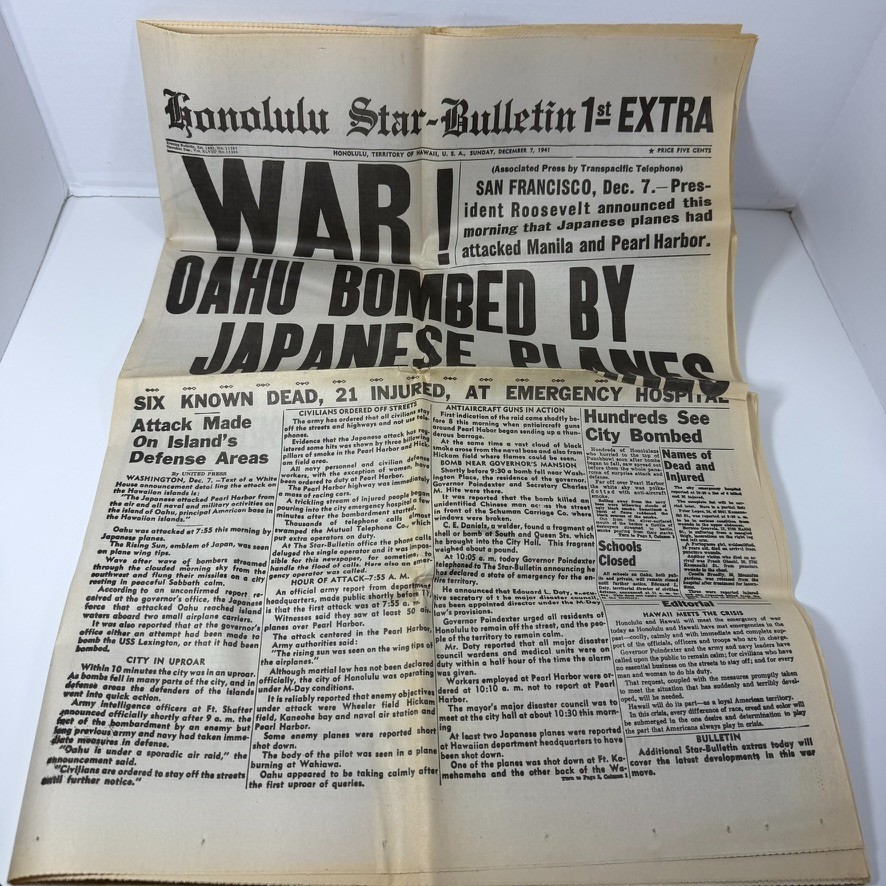 Honolulu Star-Bulletin Dec 7 1941 WW2 Newspaper Pearl Harbor Attack 1st Extra Honolulu Star-Bulletin Dec 7 1941 WW2 Newspaper Pearl Harbor Attack 1st Extra