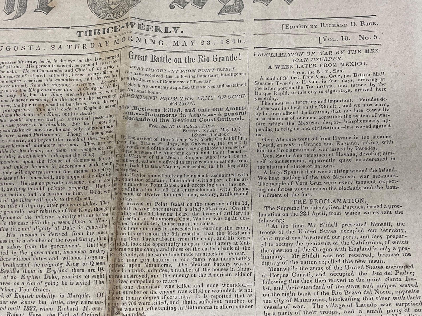MEXICAN AMERICAN WAR PROCLAMATION 1846 RIO GRANDE GEN TAYLOR TEXAS RANGERS HAYES