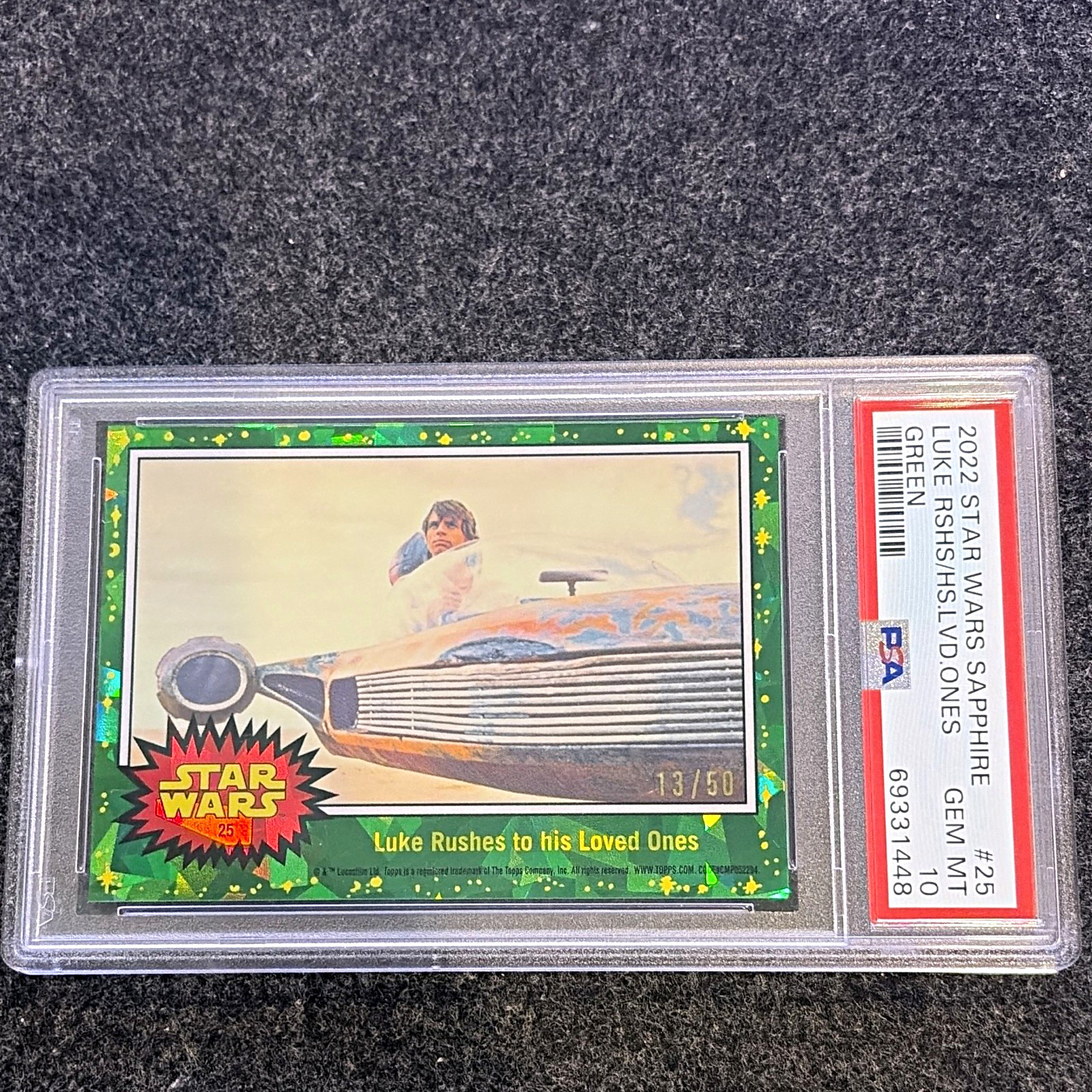 Topps 2022 Star Wars Sapphire Luke Skywalker #25 Green 13/50 PSA 10