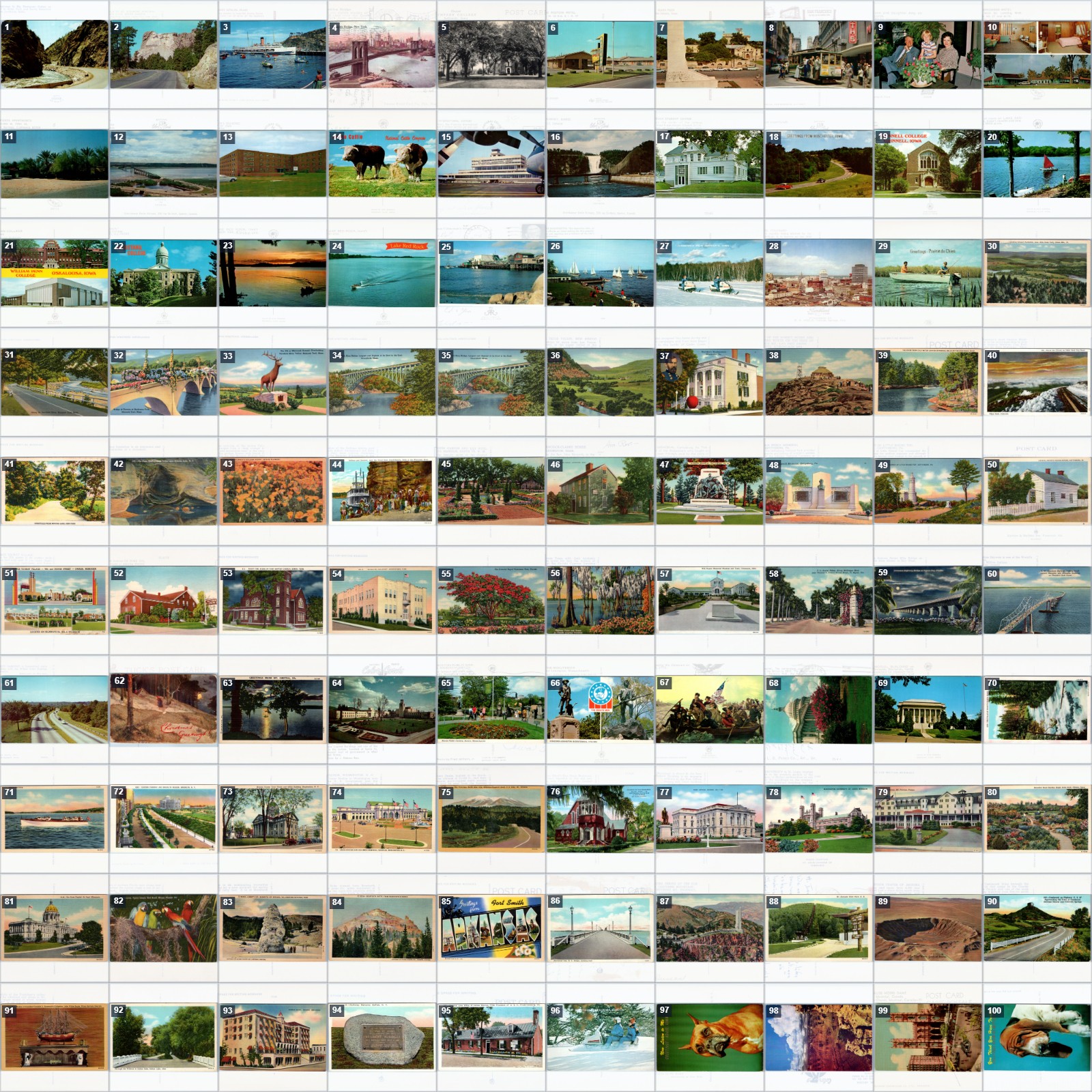 x100 LOT Vintage US Topographical Postcard Travel Scenic Landmark Linen Chrome