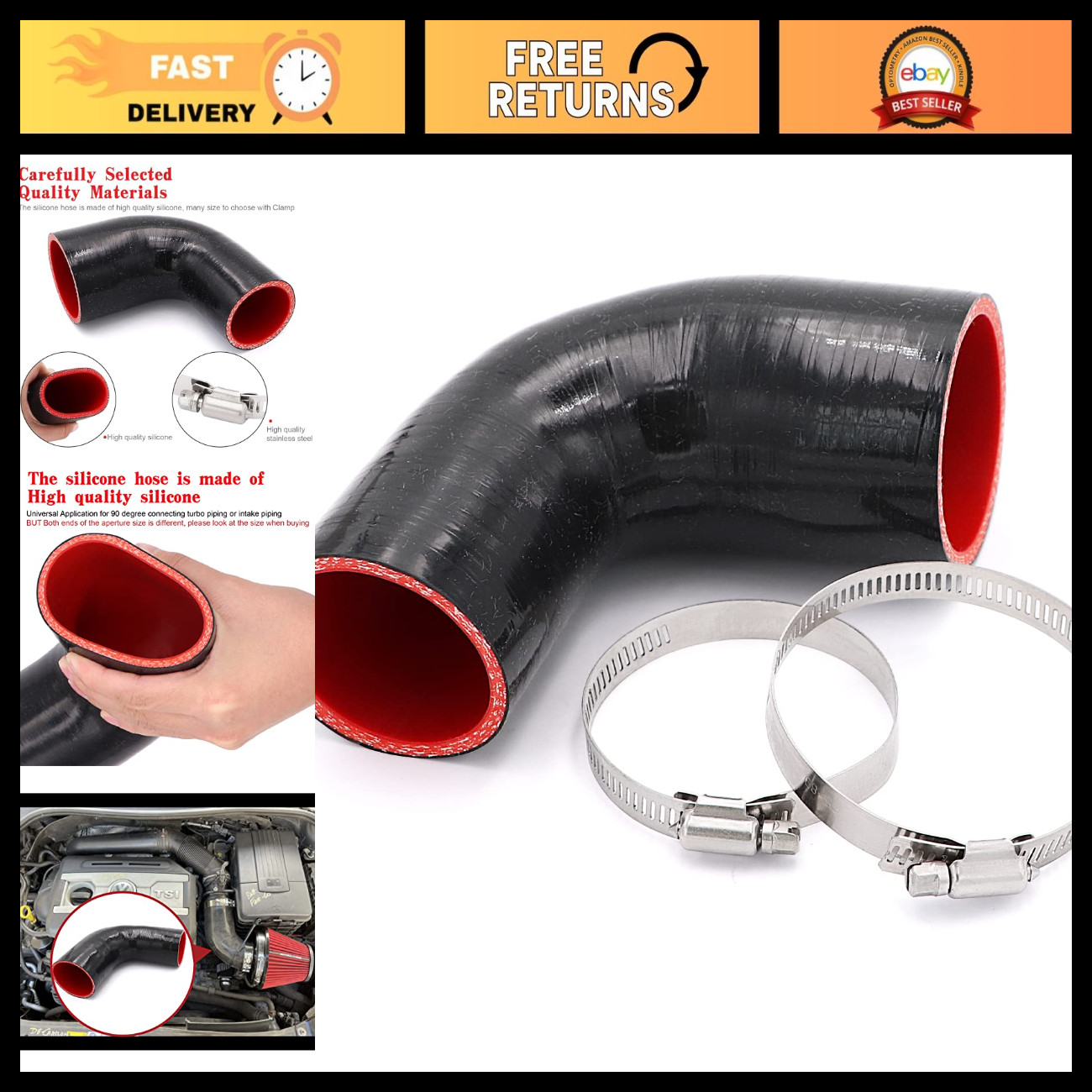 90 Degree 2 to 2-1/2 inch(51-63mm) Silicone Reducer Coupler Hose,Length 4-in(102