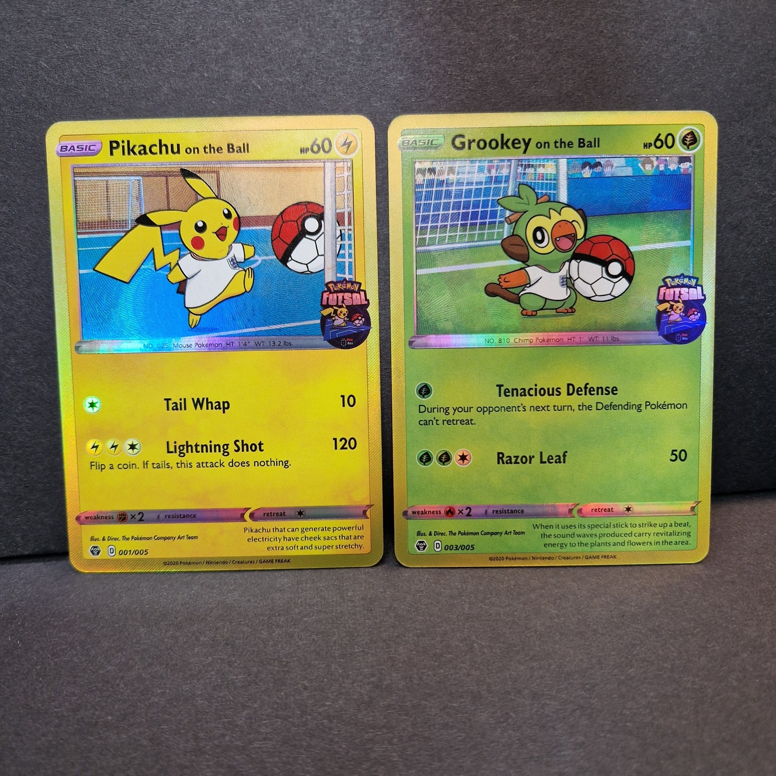 Custom Pikachu Grookey Pokemon On the Ball Style Football Holo 2 Card Bundle