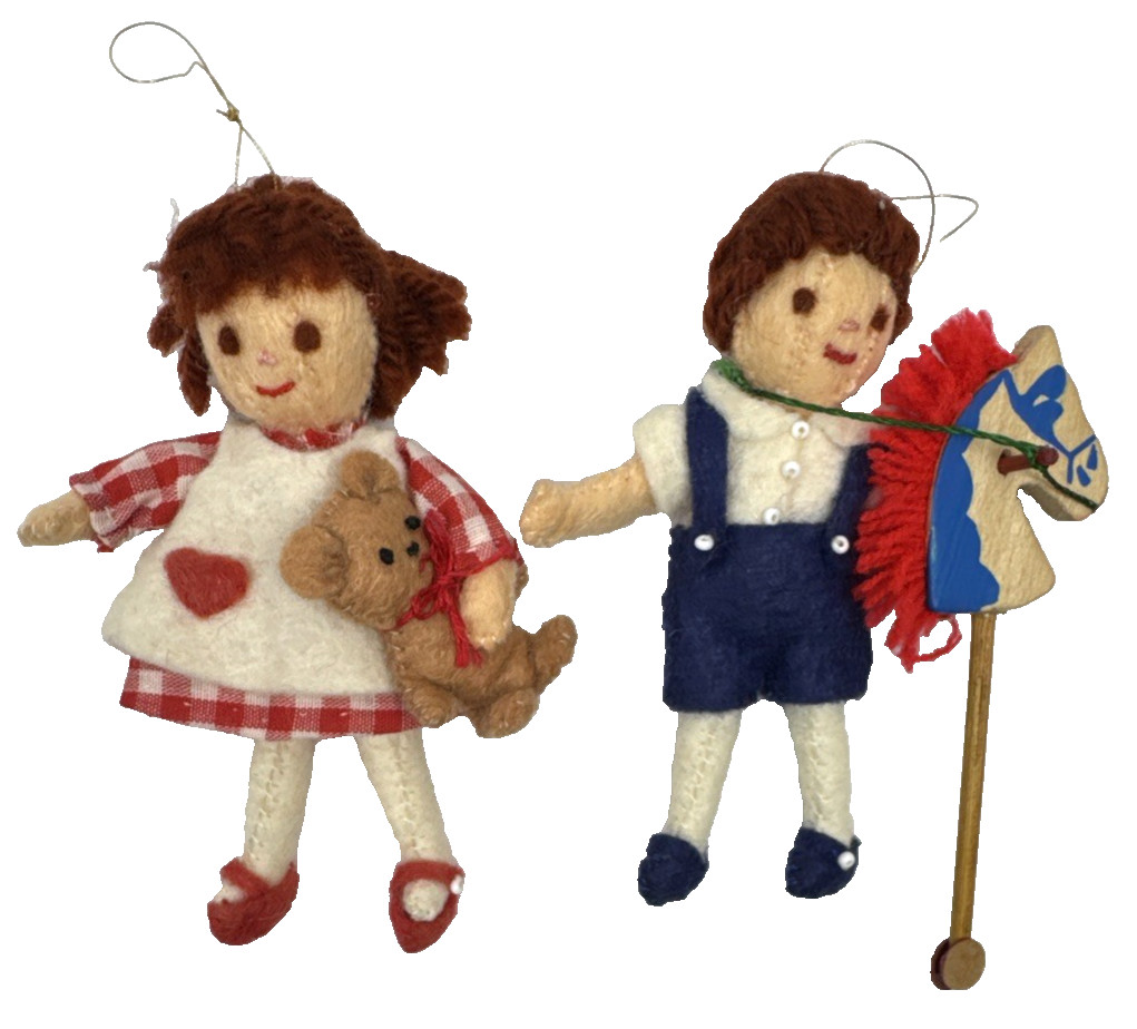 Vintage Handmade Felt Christmas Doll Ornaments Boy Girl 4\
