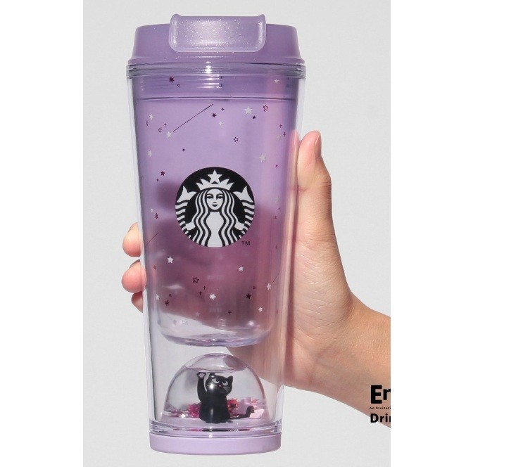 #2026 NEW STARBUCKS JAPAN SNOW GLOBE TUMBLER CAT GLOWING IN THE DARK 355 ML