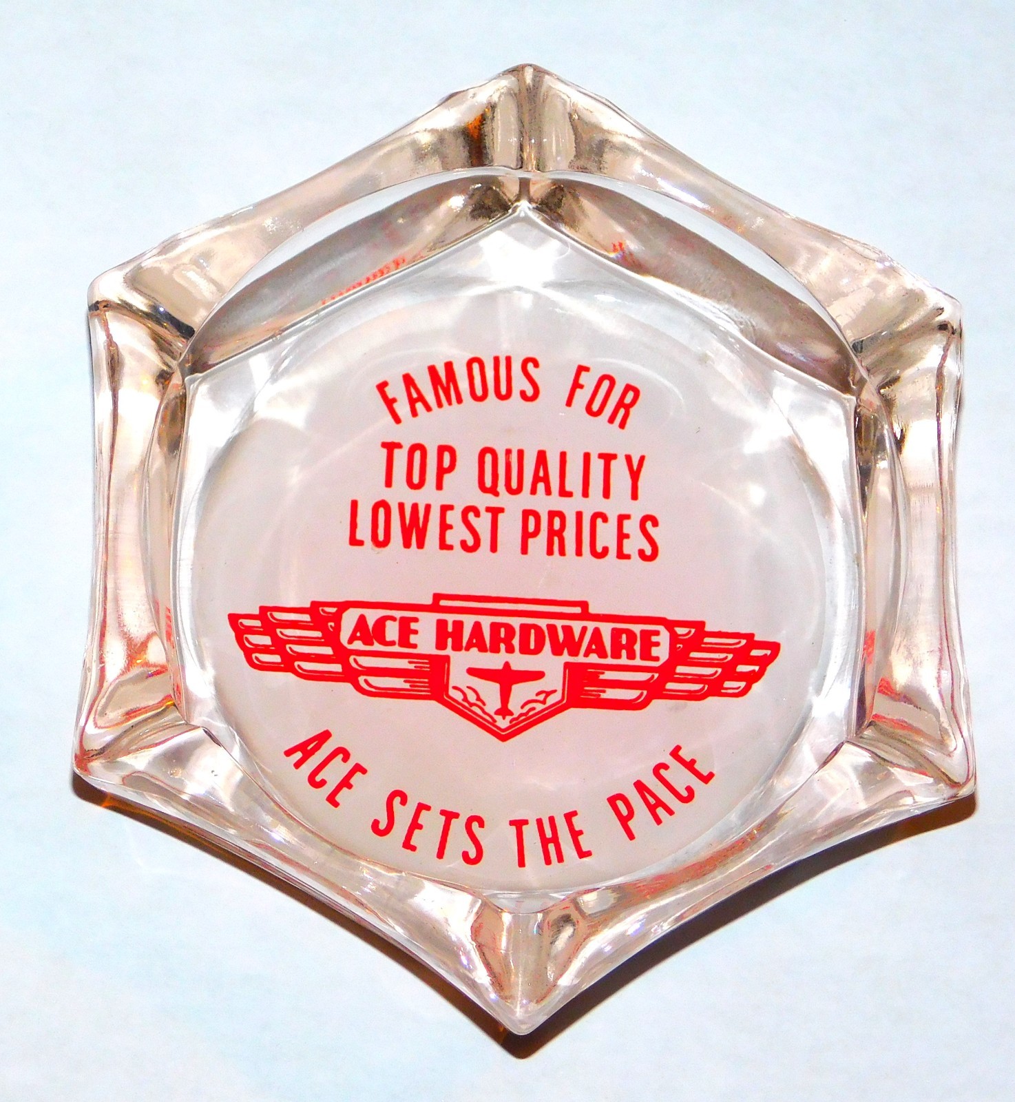 1960s ACE HARDWARE STORE 6 Sided Hexagon Advertising Ashtray (EX++)
