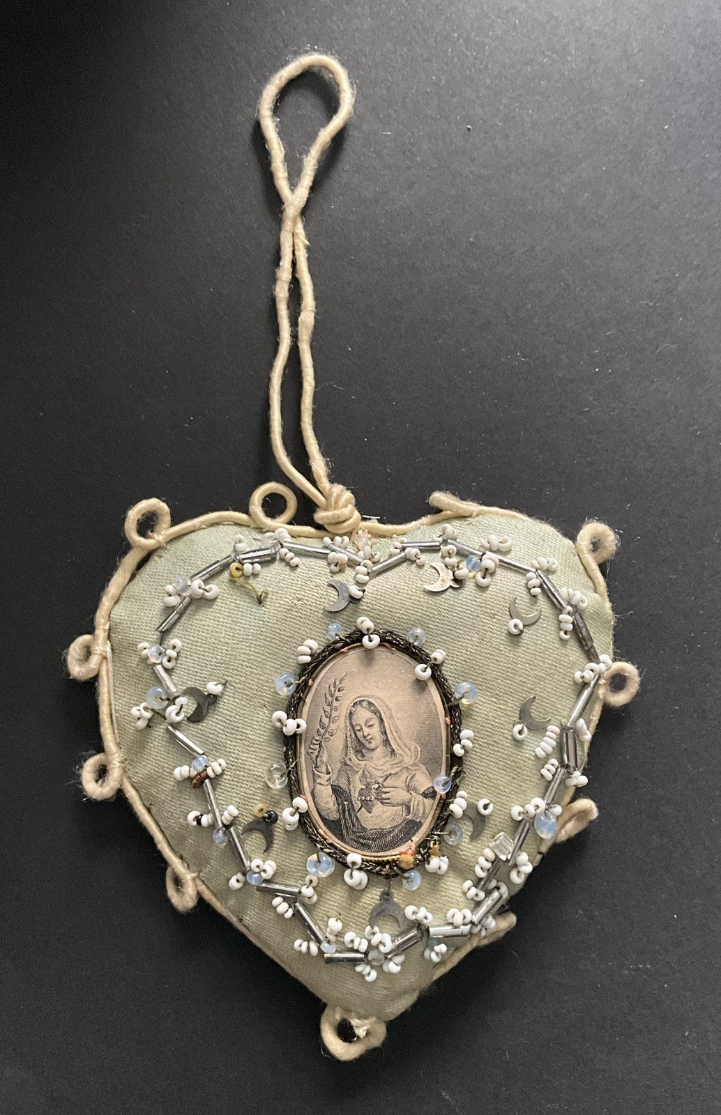 Antique French Convent Work Heart Reliquary Sacred Relic Pouch 19th C