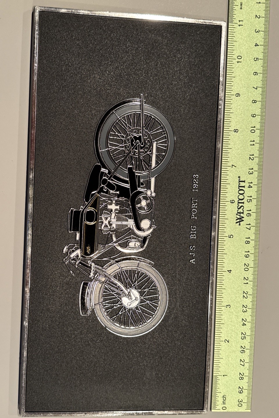 Vintage 1980s Motorcycle Wall Plaque 1923 AJS Big Port 11
