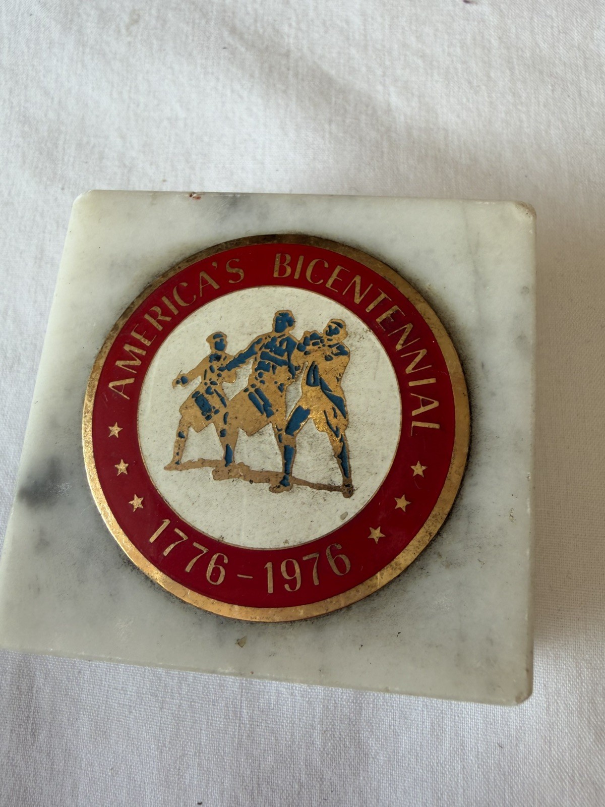 Vintage 1976 United States Bicentennial commemorative marble paperweight