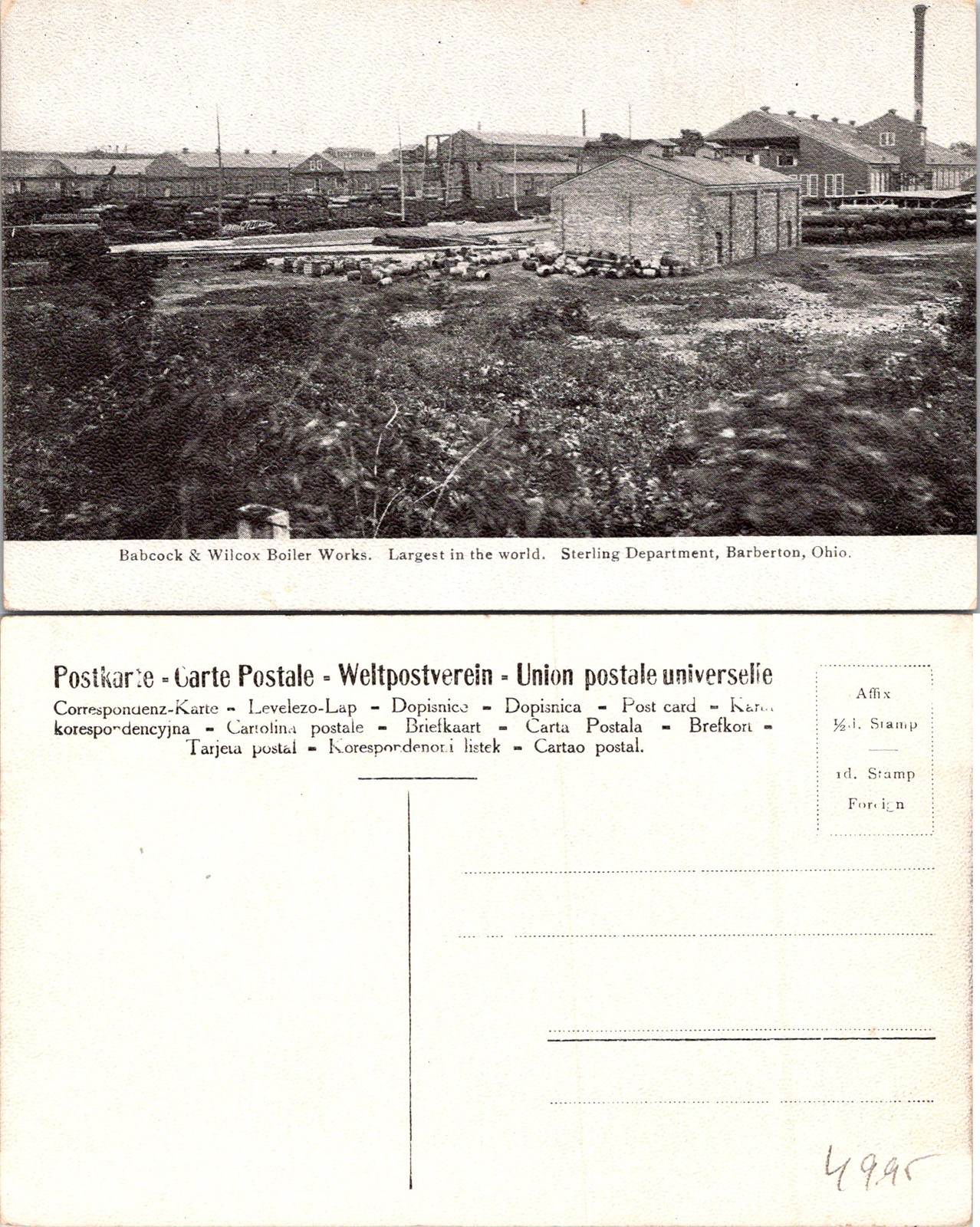 Barberton OH Babcock & Wilcox Boiler Works, Sterling Department Postcard 72260