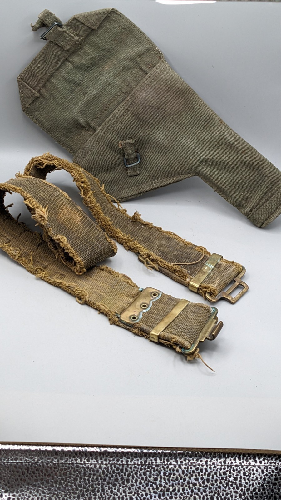 Antique Original WW1 & WW2 Canvas British Army Belt and Holster