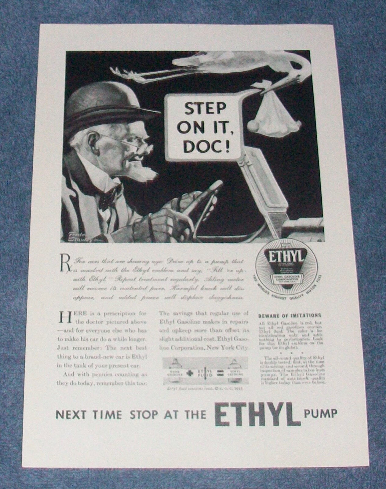 1933 Ethyl Gasoline Vintage Ad \