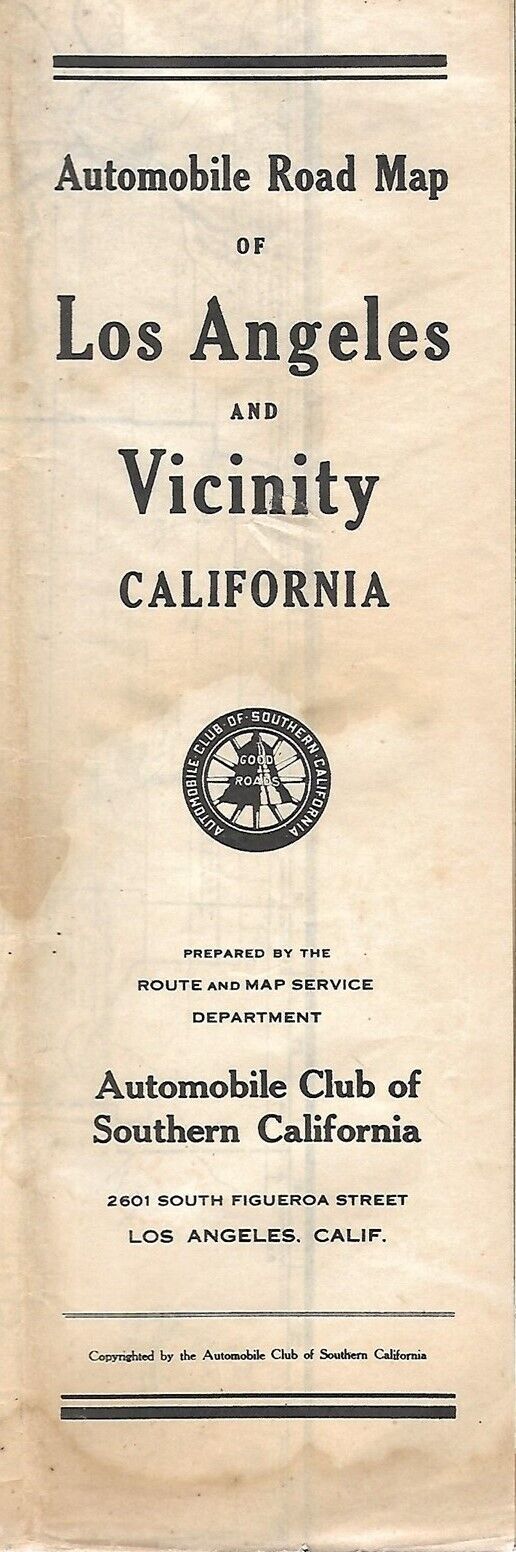 1928 ACSC Road Map LOS ANGELES California Santa Monica Anaheim San Bernardino